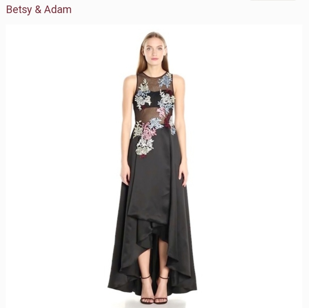Betsy & Adam Illusion Embroidered Evening Dress